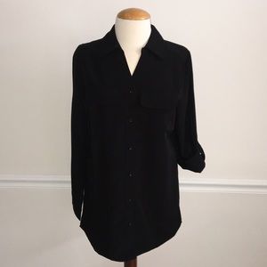 Denim & Company NWOT BLACK button up blouse XXS